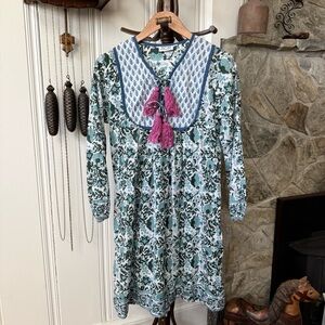 SZ Blockprints Cotton Boho Kitty Kaftan Midi Dress Small